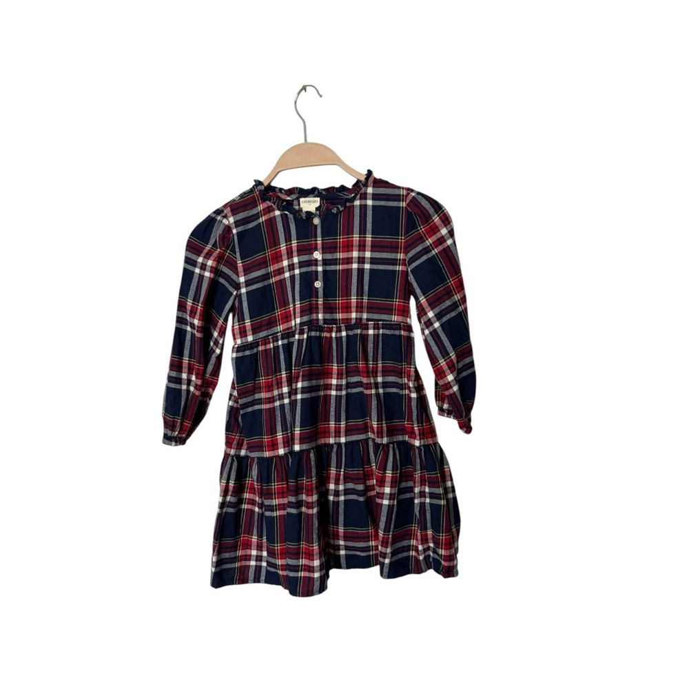 Crewcuts Girls Sz 7 Blue Plaid Tiered Dress Ruffled Neck